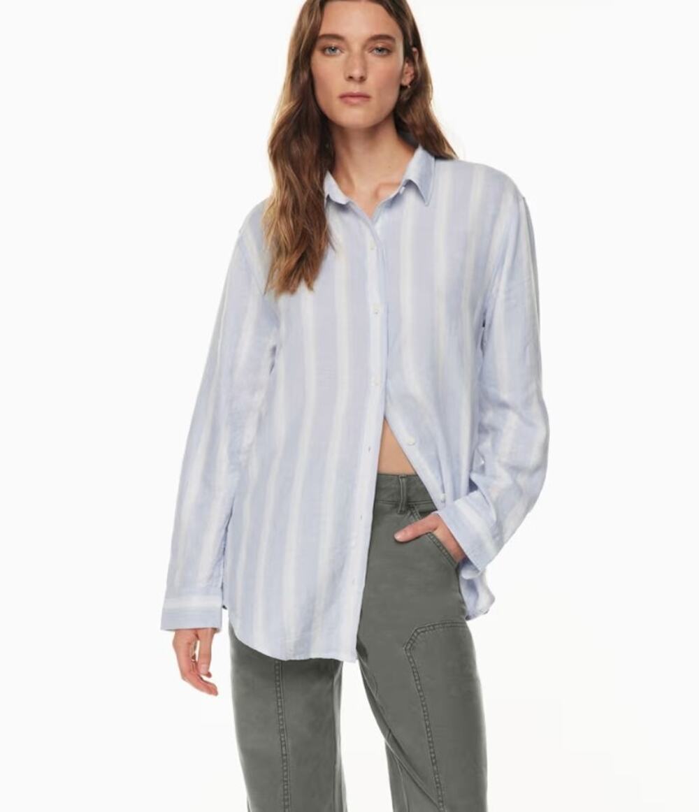 Aritzia Wilfred Free Sail Linen Shirt Blue White Linen Button Up Shirt Med